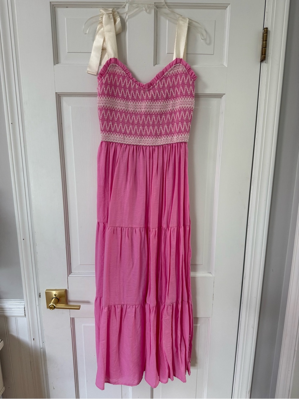 Blu Pepper Pink Smocked Maxi Dress with Crochet Bodice
